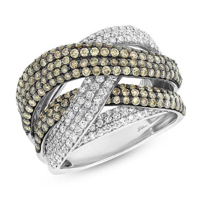 14k White Gold White & Champagne Diamond Bridge Ring - 3.63ct