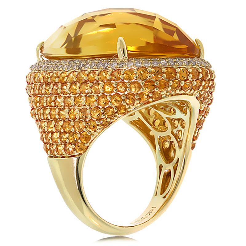 Diamond & 32.71ct Citrine & Yellow Sapphire 14k Yellow Gold Ring - 0.59ct