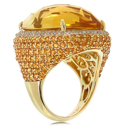 Diamond & 32.71ct Citrine & Yellow Sapphire 14k Yellow Gold Ring - 0.59ct