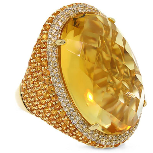 Diamond & 32.71ct Citrine & Yellow Sapphire 14k Yellow Gold Ring - 0.59ct