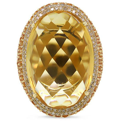 Diamond & 32.71ct Citrine & Yellow Sapphire 14k Yellow Gold Ring - 0.59ct