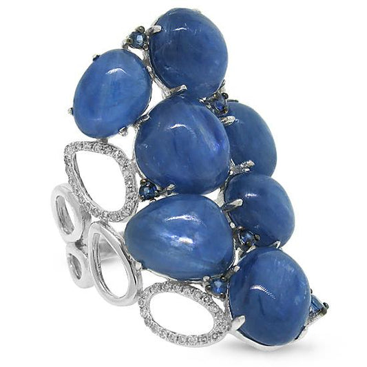 Diamond & 22.67ct Kyanite & Blue Sapphire 14k White Gold Ring - 0.29ct