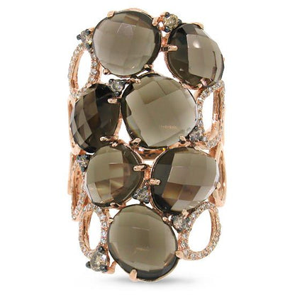 White & Champagne Diamond & 13.20ct Smokey Topaz 14k Rose Gold Ring - 0.51ct
