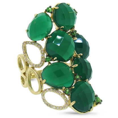 Diamond & 13.33ct Green Agate & Green Garnet 14k Yellow Gold Ring - 0.29ct