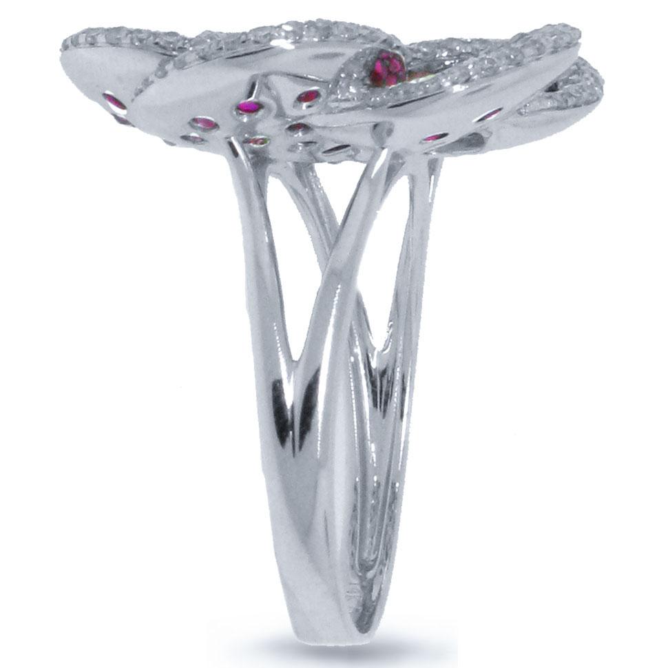 Diamond & 1.78ct Ruby 14k White Gold Flower Ring - 0.75ct
