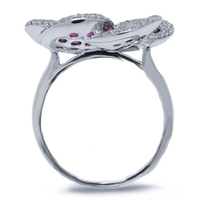 Diamond & 1.78ct Ruby 14k White Gold Flower Ring - 0.75ct