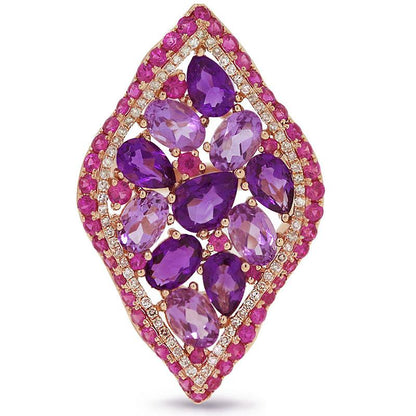 Diamond & 6.41ct Amethyst & Pink Sapphire 14k Rose Gold Ring - 0.30ct