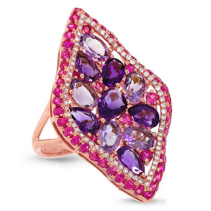 Diamond & 6.41ct Amethyst & Pink Sapphire 14k Rose Gold Ring - 0.30ct