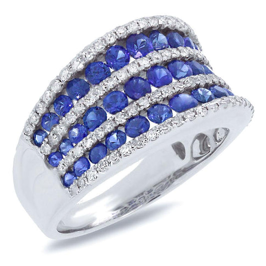 Diamond & 1.83ct Blue Sapphire 14k White Gold Ring - 0.48ct