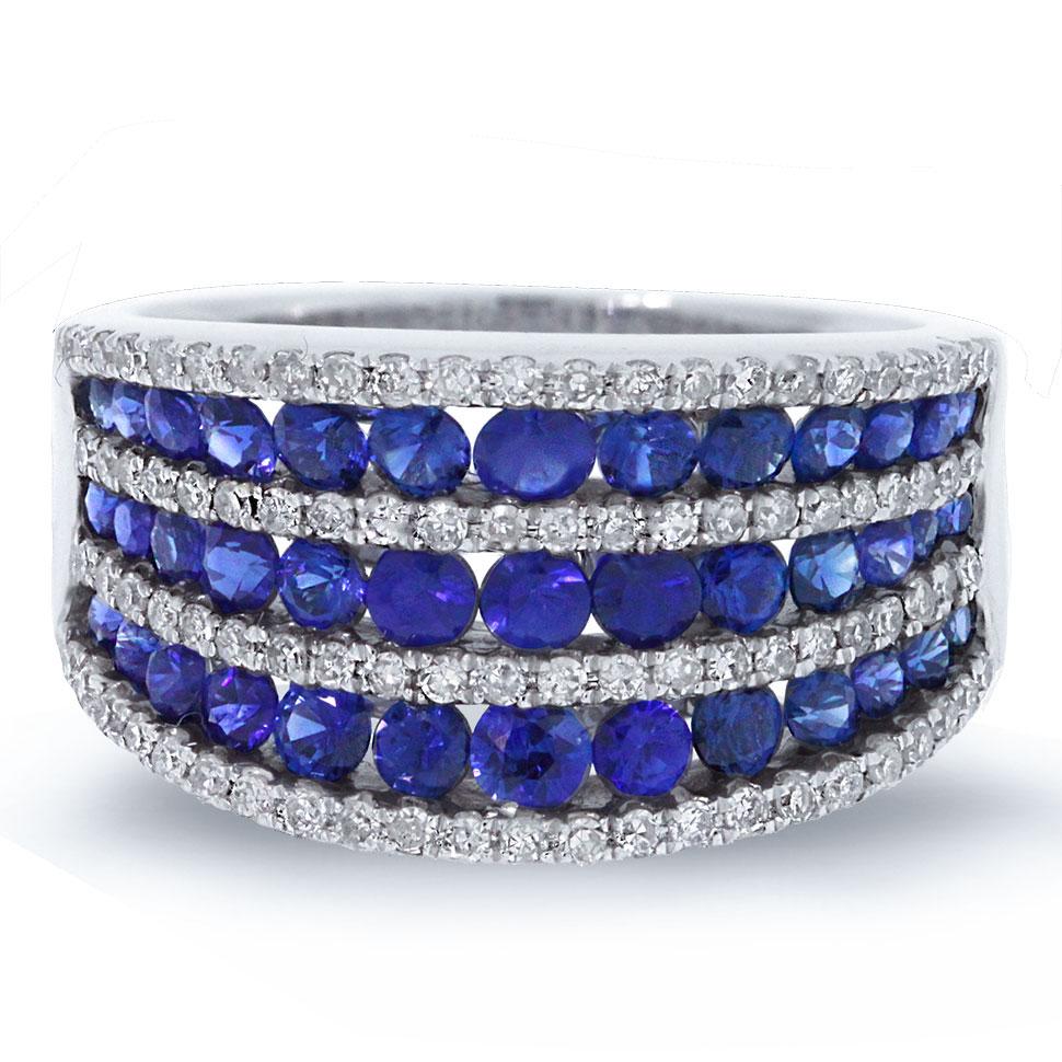 Diamond & 1.83ct Blue Sapphire 14k White Gold Ring - 0.48ct