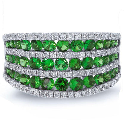 Diamond & 1.67ct Green Garnet 14k White Gold Ring - 0.48ct