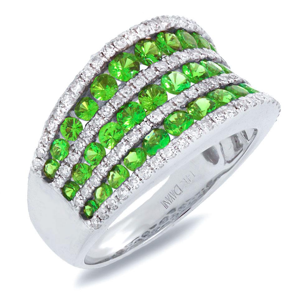Diamond & 1.67ct Green Garnet 14k White Gold Ring - 0.48ct