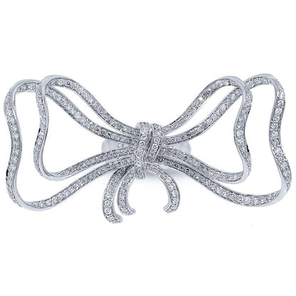 14k White Gold Diamond Ribbon Bow Ring - 3.15ct