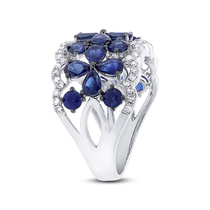 Diamond & 3.46ct Blue Sapphire 14k White Gold Ring Size 6.5 - 0.36ct