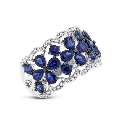 Diamond & 3.46ct Blue Sapphire 14k White Gold Ring Size 6.5 - 0.36ct