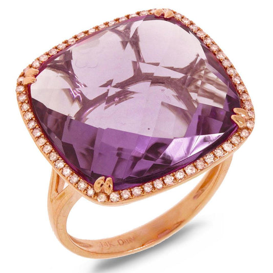 Diamond & 16.58ct Amethyst 14k Rose Gold Ring - 0.25ct