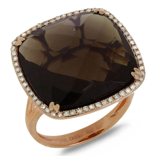Diamond & 16.79ct Smokey Topaz 14k Rose Gold Ring - 0.25ct