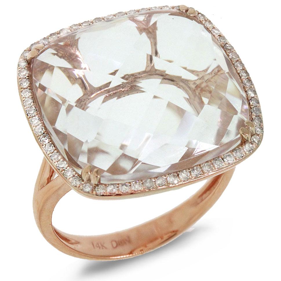 Diamond & 17.53ct White Topaz 14k Rose Gold Ring - 0.25ct