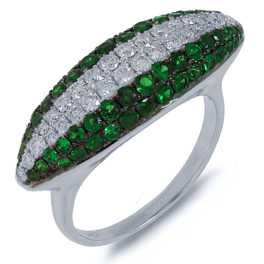 Diamond & 1.41ct Green Garnet 14k White Gold Ring - 0.57ct