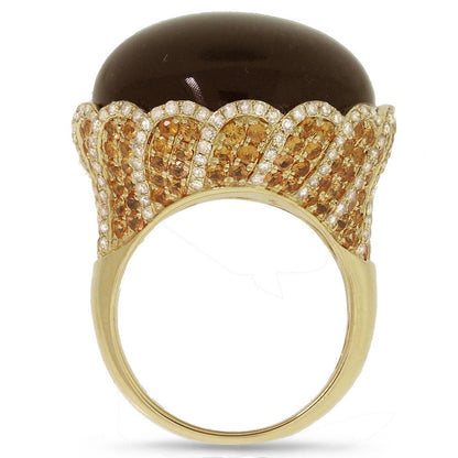 Diamond & 39.75ct Smokey Topaz & Yellow Sapphire 14k Yellow Gold Ring - 0.86ct