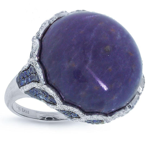 Diamond & 37.41ct Sodalite & Blue Sapphire 14k White Gold Ring - 0.86ct