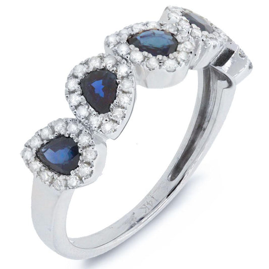 Diamond & 1.07ct Blue Sapphire 14k White Gold Ring - 0.32ct