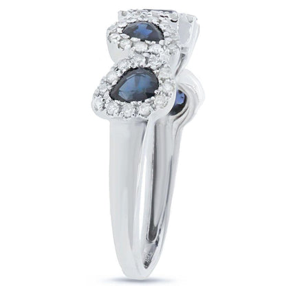 Diamond & 1.07ct Blue Sapphire 14k White Gold Ring - 0.32ct