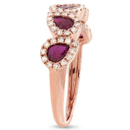 Diamond & 0.91ct Ruby 14k Rose Gold Ring - 0.32ct