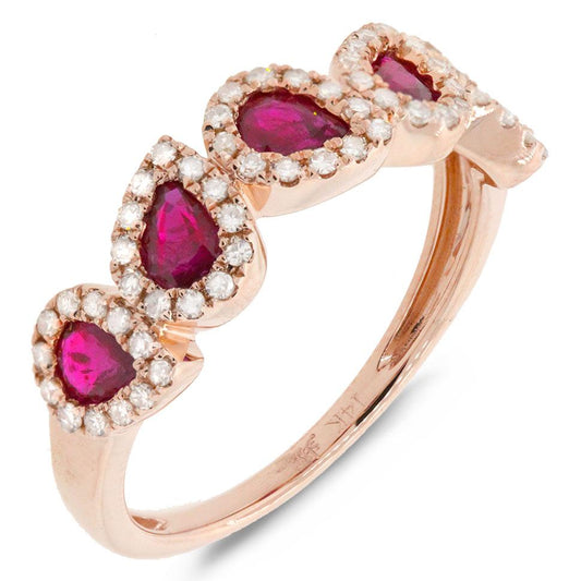 Diamond & 0.91ct Ruby 14k Rose Gold Ring - 0.32ct
