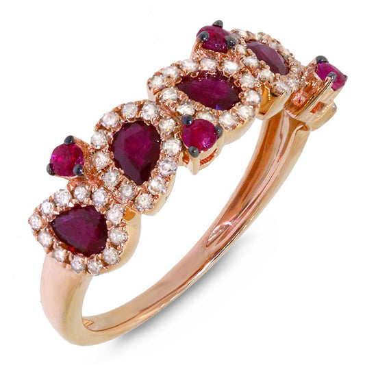 Diamond & 1.23ct Ruby 14k Rose Gold Ring - 0.32ct