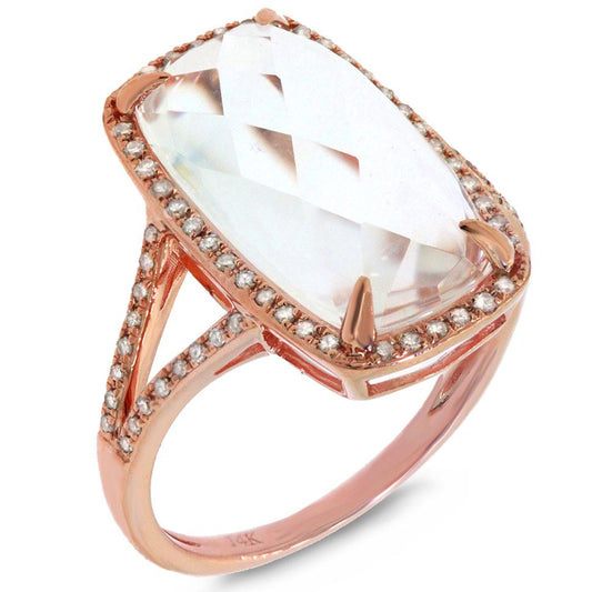 Diamond & 6.10ct White Topaz 14k Rose Gold Ring - 0.23ct