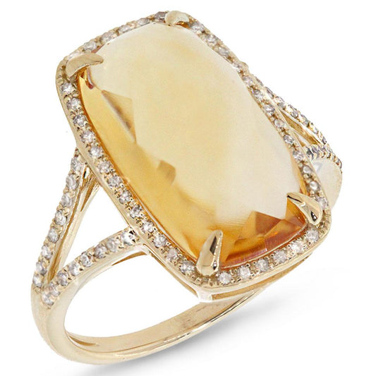 Diamond & 6.19ct Citrine 14k Yellow Gold Ring - 0.23ct