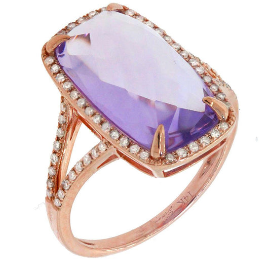 Diamond & 6.03ct Amethyst 14k Rose Gold Ring - 0.23ct