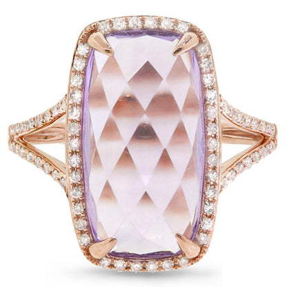 Diamond & 6.03ct Amethyst 14k Rose Gold Ring - 0.23ct