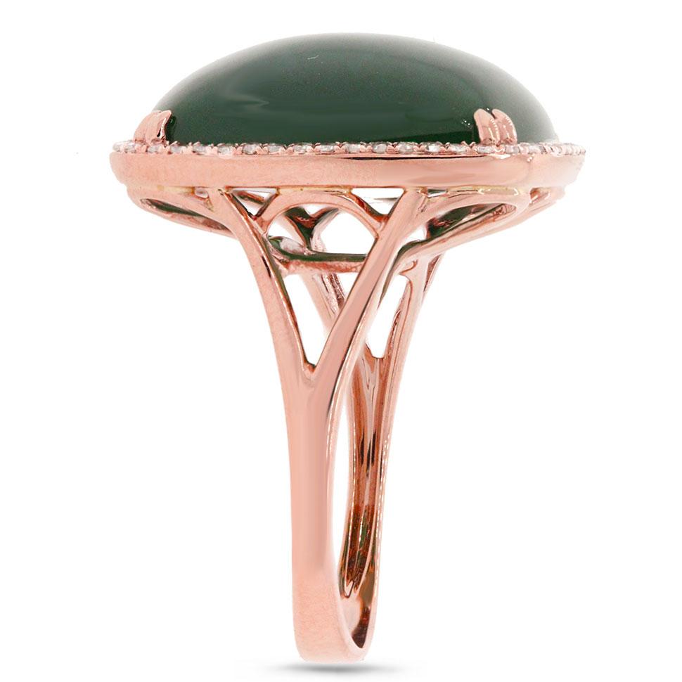 Diamond & 18.30ct Green Agate 14k Rose Gold Ring - 0.25ct