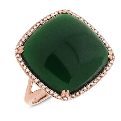 Diamond & 18.30ct Green Agate 14k Rose Gold Ring - 0.25ct
