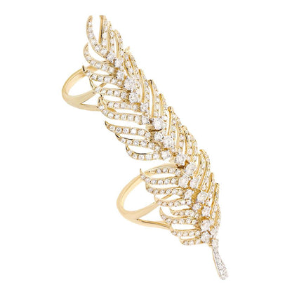 14k Yellow Gold Diamond Feather Ring - 2.65ct