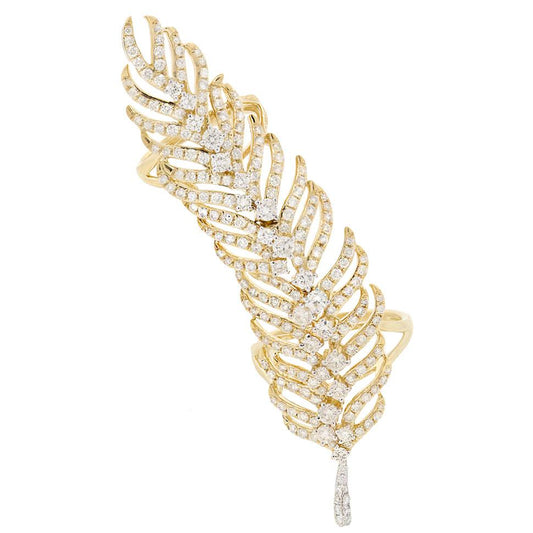 14k Yellow Gold Diamond Feather Ring - 2.65ct