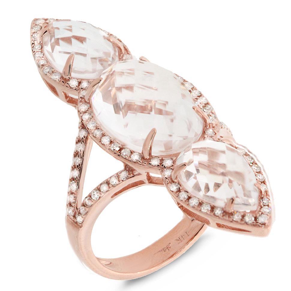 Diamond & 9.44ct White Topaz 14k Rose Gold Ring - 0.56ct