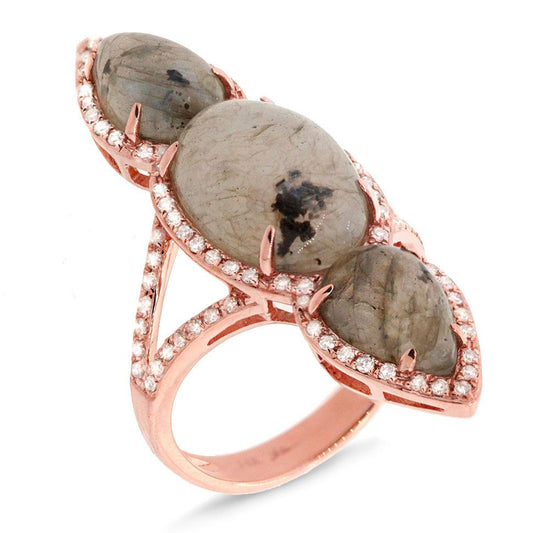 Diamond & 10.35ct Labordorite 14k Rose Gold Ring - 0.56ct