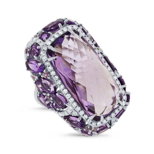 Diamond & 20.84ct Amethyst & Purple Sapphire 14k White Gold Ring - 0.56ct