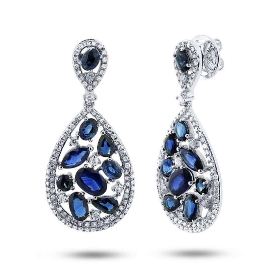 Diamond & 5.34ct Blue Sapphire 14k White Gold Earring - 1.09ct