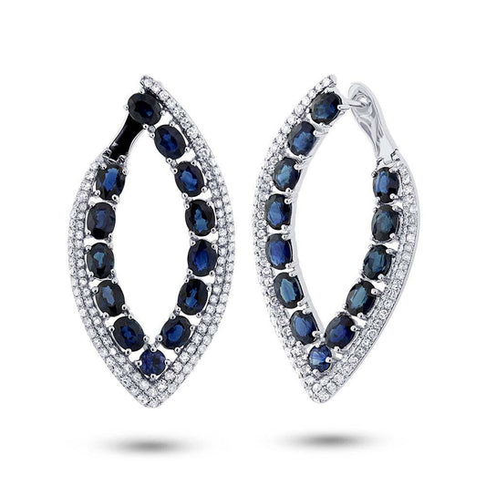 Diamond & 6.33ct Blue Sapphire 14k White Gold Earring - 1.13ct