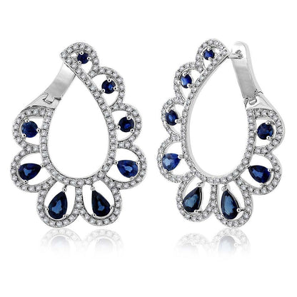Diamond & 2.60ct Blue Sapphire 14k White Gold Earring - 1.18ct