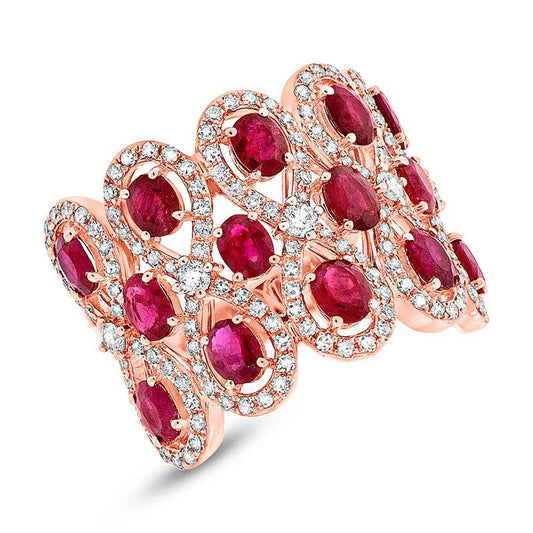 Diamond & 2.65ct Ruby 14k Rose Gold Ring - 0.92ct