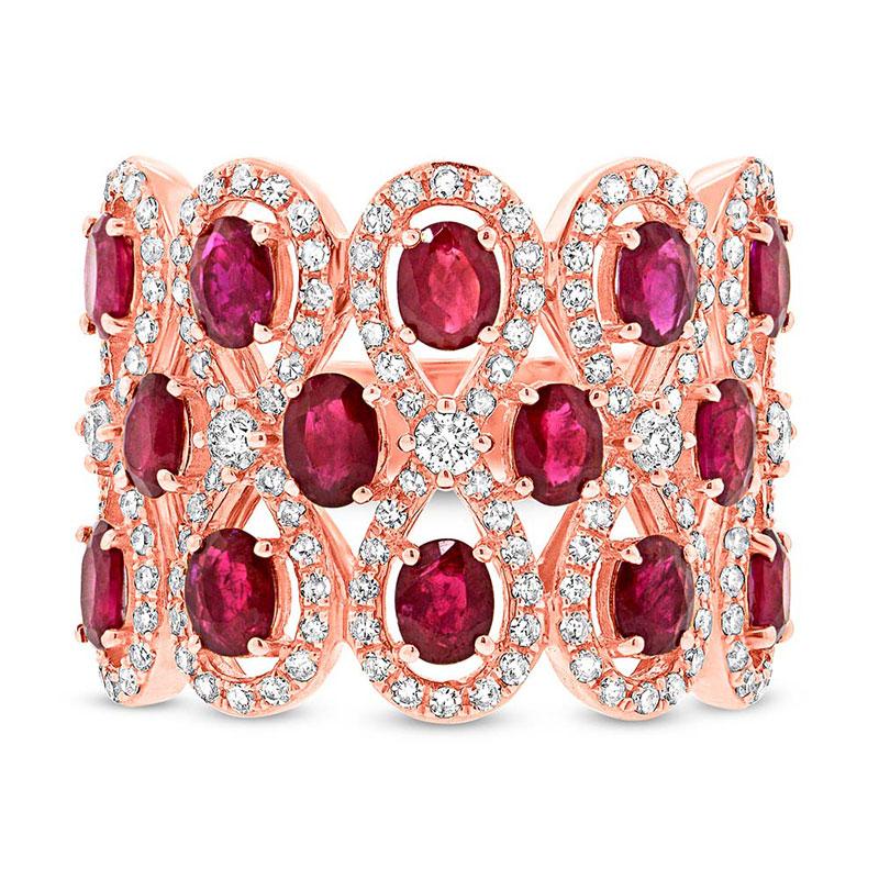 Diamond & 2.65ct Ruby 14k Rose Gold Ring - 0.92ct