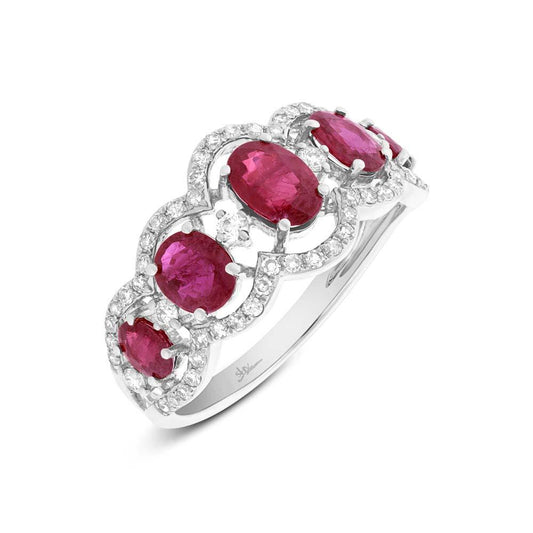 Diamond & 1.85ct Ruby 14k White Gold Ring - 0.40ct