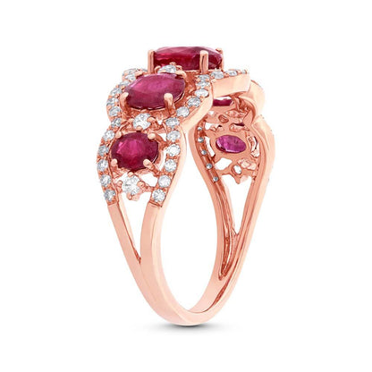 Diamond & 1.85ct Ruby 14k Rose Gold Ring - 0.40ct