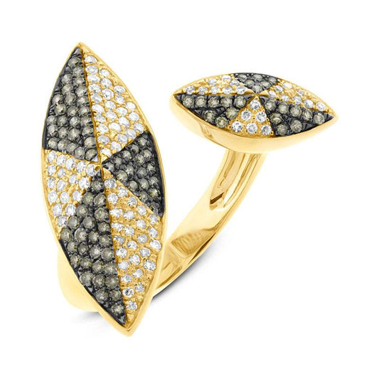 14k Yellow Gold White & Champagne Diamond Lady's Ring - 0.88ct