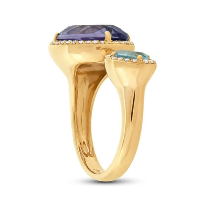 Diamond & 4.75ct Amethyst & Sky Blue Topaz 14k Yellow Gold Ring - 0.17ct